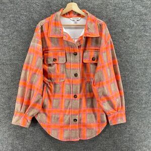 Davi & Dani Jacket Women S Small Orange Plaid Button Up Collared Long Sleeve